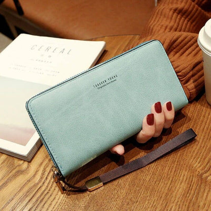 perfect gift for women vegan leather hand-wallet blue color