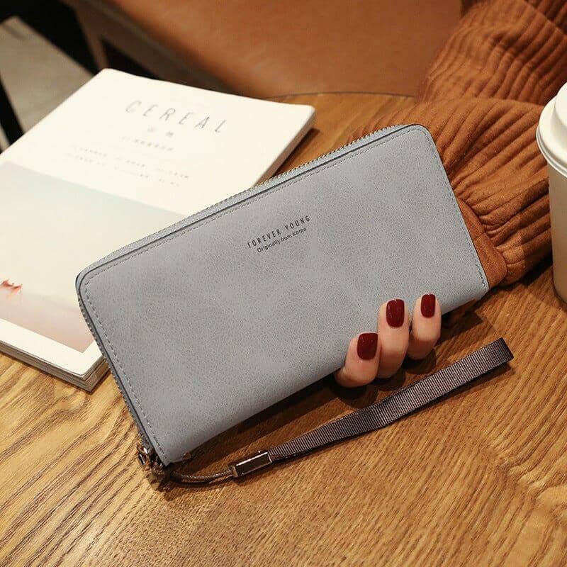 perfect gift for women vegan leather hand-wallet grey color