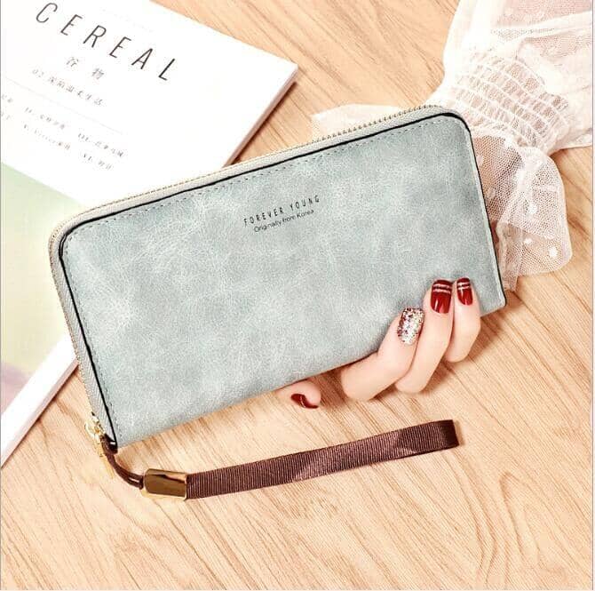 perfect gift for women vegan leather hand-wallet light blue color