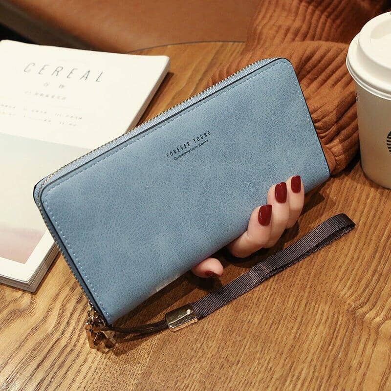 perfect gift for women vegan leather hand-wallet sky blue color