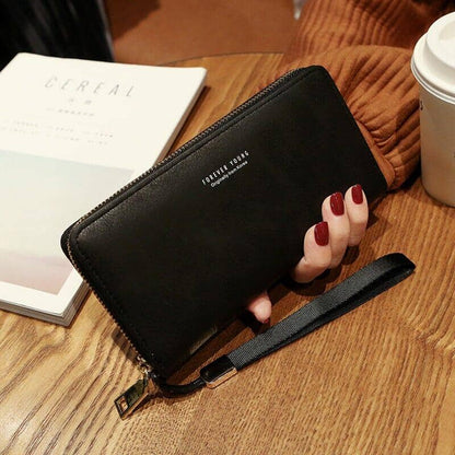 perfect gift for women vegan leather hand-wallet black leather color