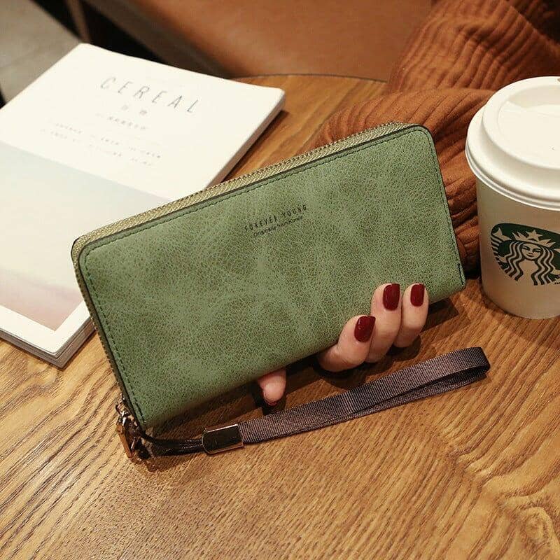 perfect gift for women vegan leather hand-wallet green color