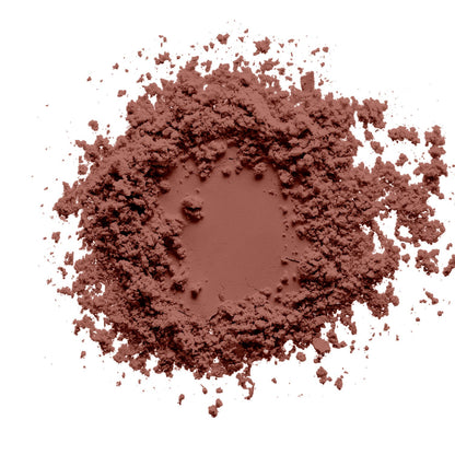 a swatch of warm earth color tone of a vegan high quality pigmented talc free blush on a white canvas