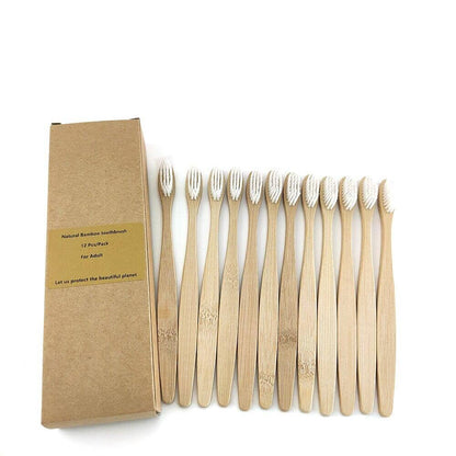 Eco-conscious set of 12 bamboo toothbrushes with ergonomic handles