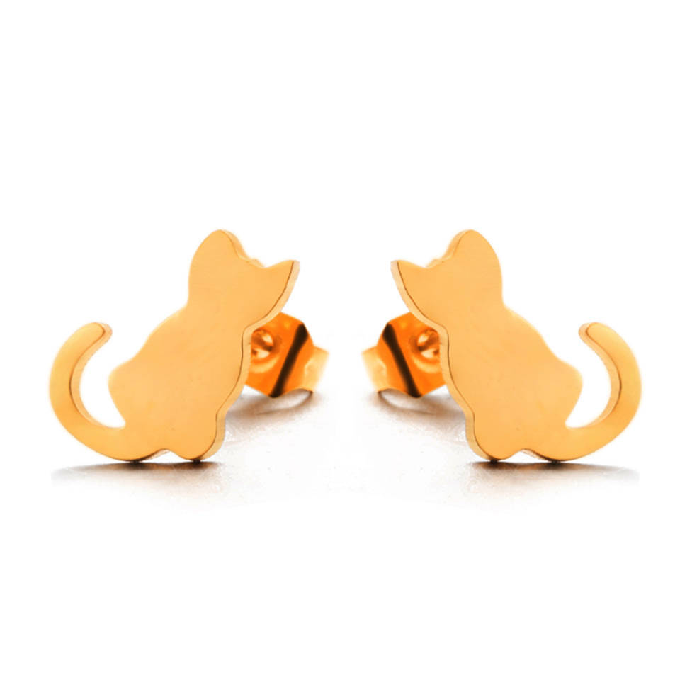 Elegant gold cat earrings on a white canvas