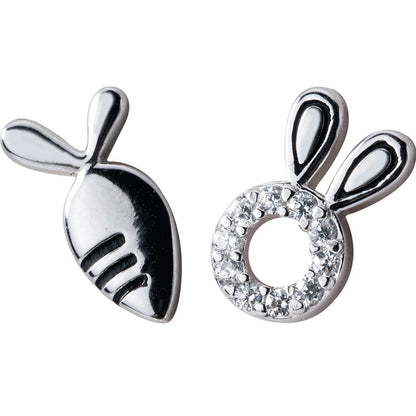 A pair of sterling silver rabbit theme earrings on a white canvas