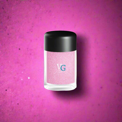 luxury container of glitter pink dust eh=nhanced in a darker pink background