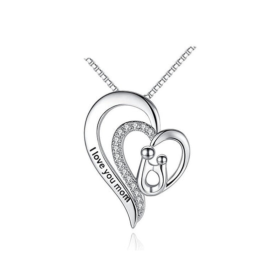 elegant heart silver pendant for mothers day gift on a white canvas