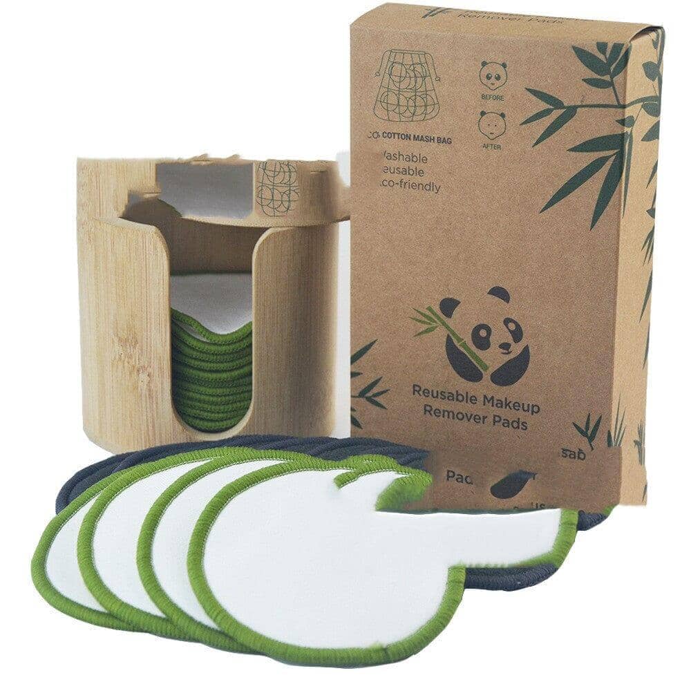 Eco-conscious bamboo fiber pads in panda bear box packaging