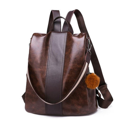 Elegante Brown faux leather backpack on a white background