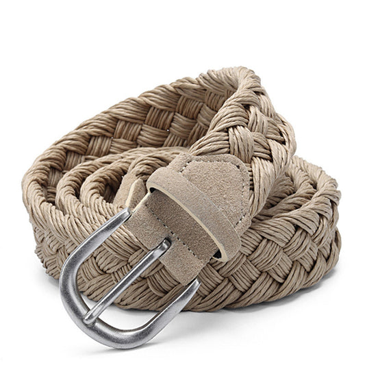 brown rope canvas belt with bucle on a white canvas