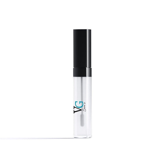 container of shine lip gloss with a black cap and a logo