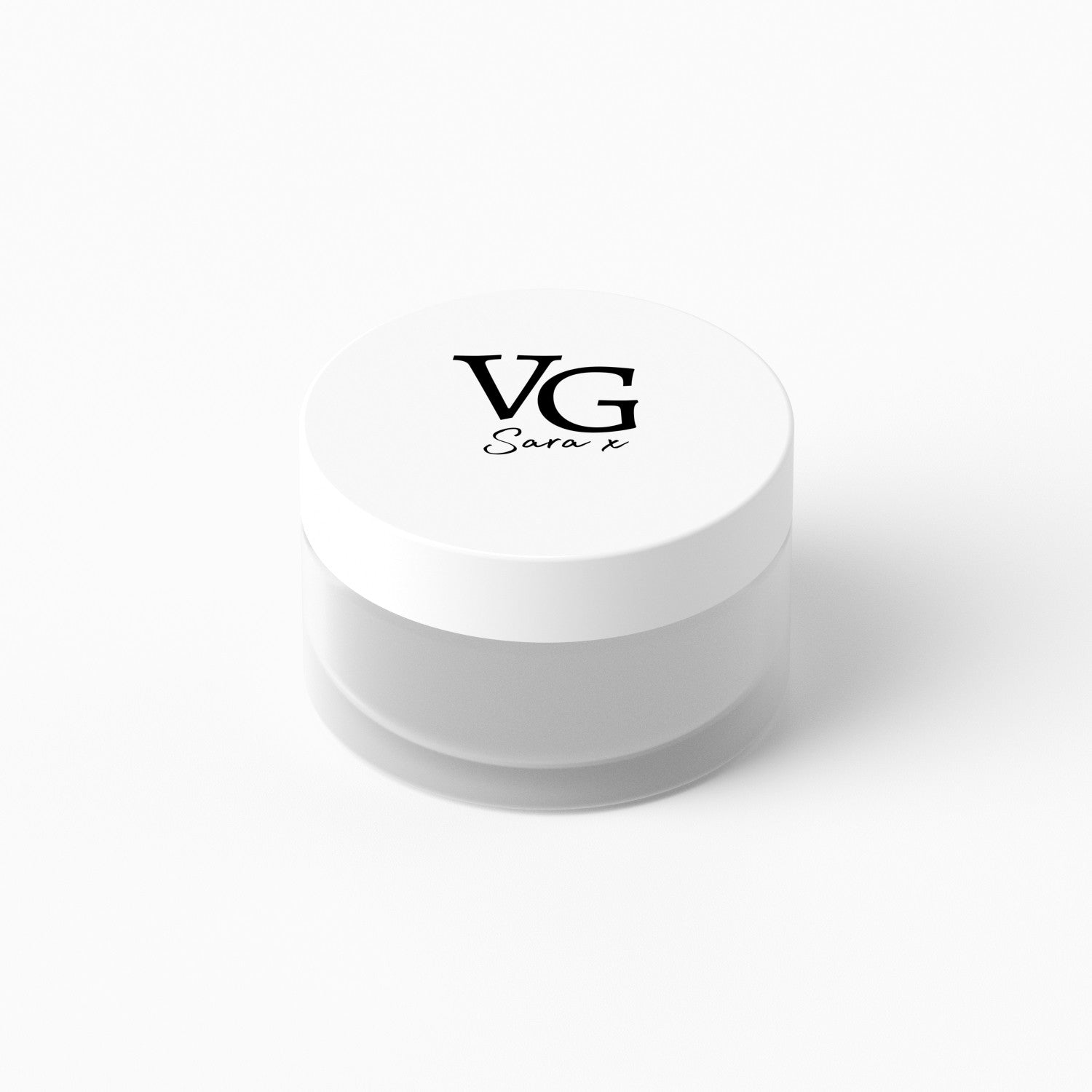VG-branded jar of cruelty-free Vitamin E lip powder on a clean surface