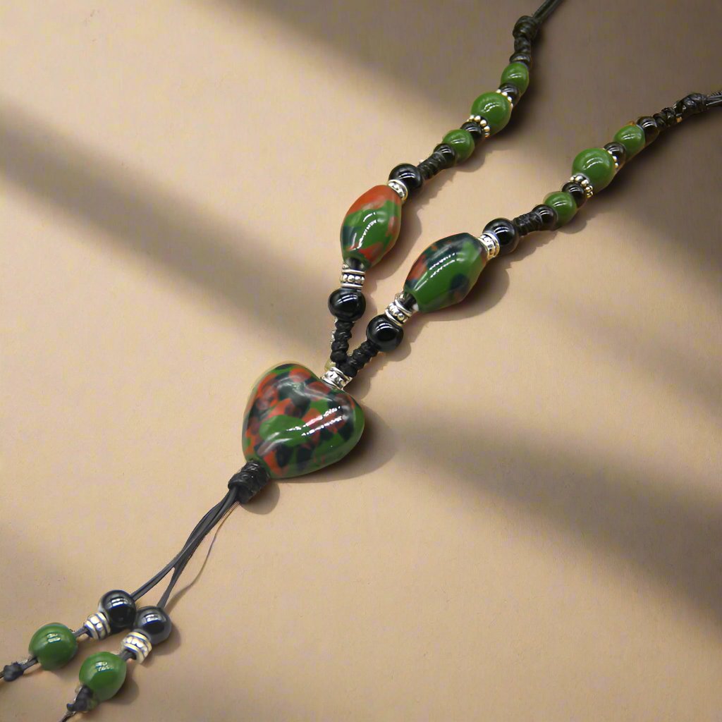 green-handmade-heartfelt-ceramin-necklace-chain