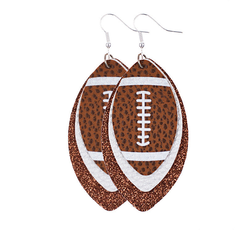 Brown rugby earrings on a white background