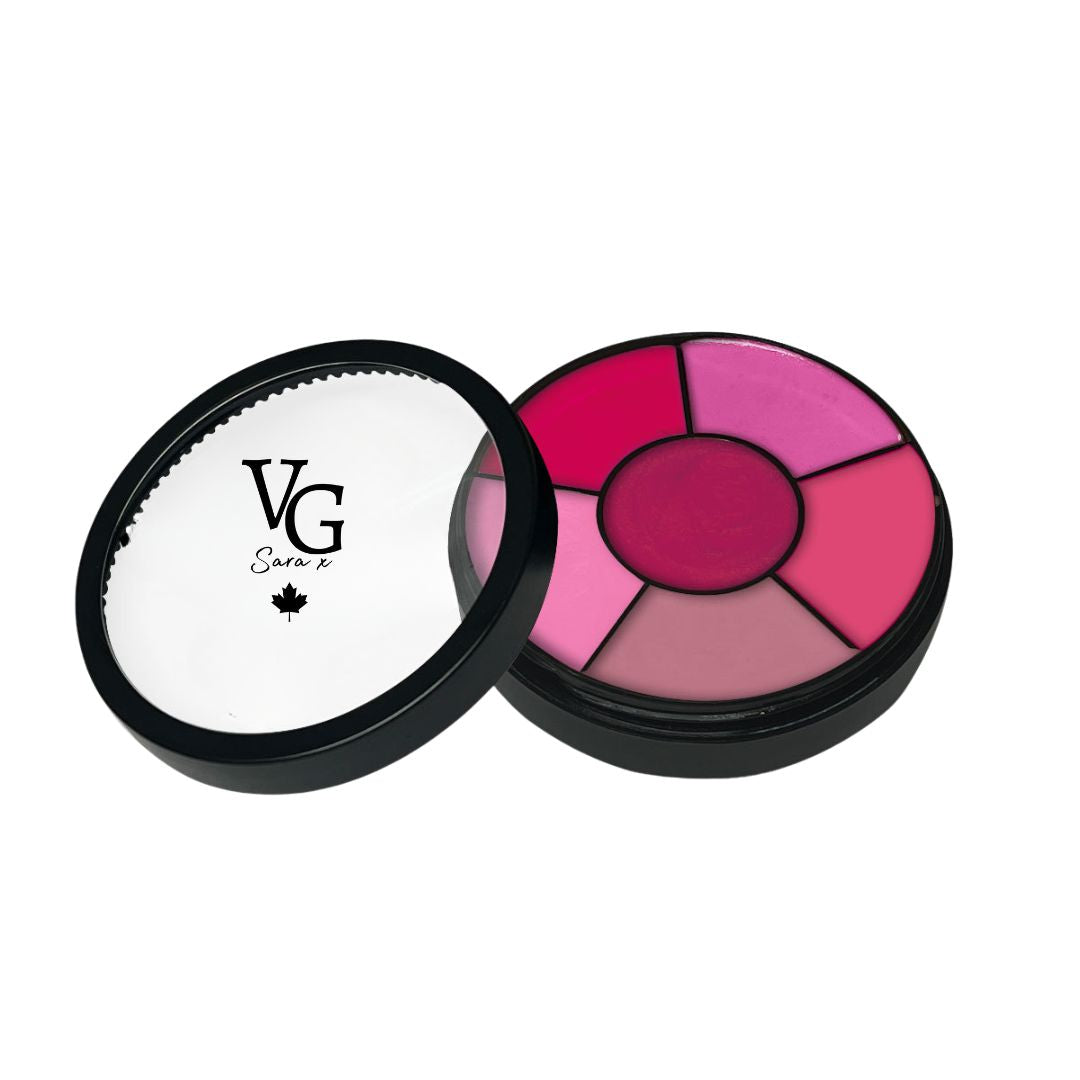 lipstick wheel with a transparent cover top with a logo