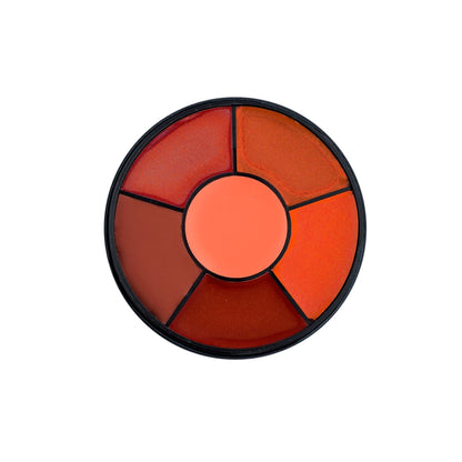 a opened lipstick wheel of coral reef colors on a white canva