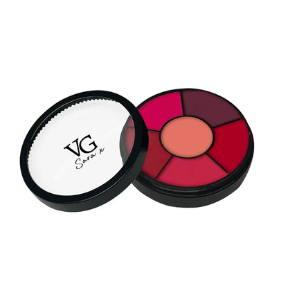 A moisturizing lipstick wheel with a range of red to pink tones, by VG Sara