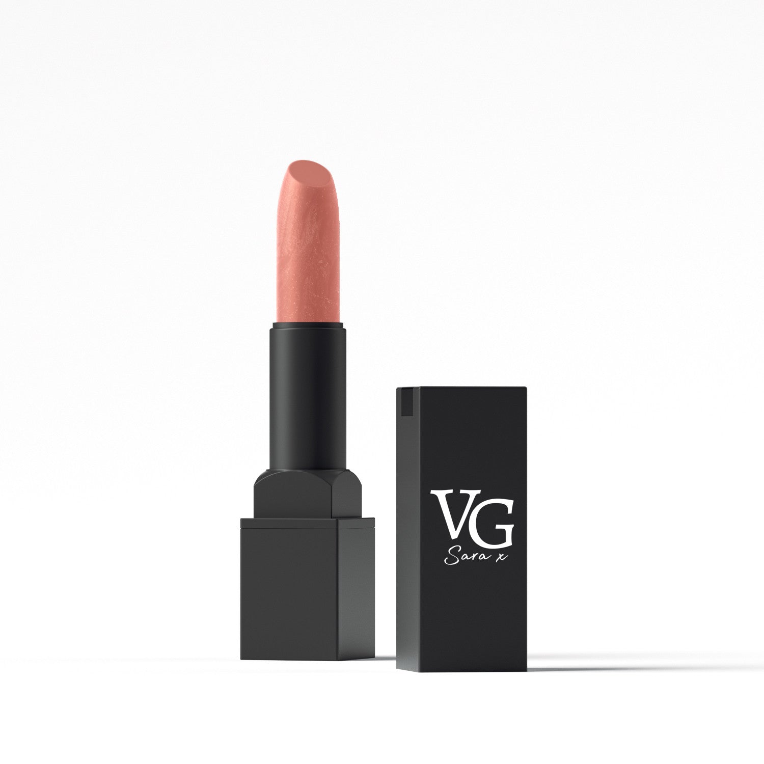 Detailed view of VG Cosmetics lipstick with brand imprint