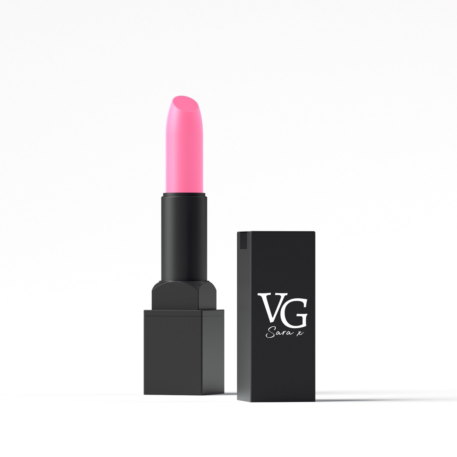 Detailed view of VG Cosmetics pink shade  lipstick with brand imprint