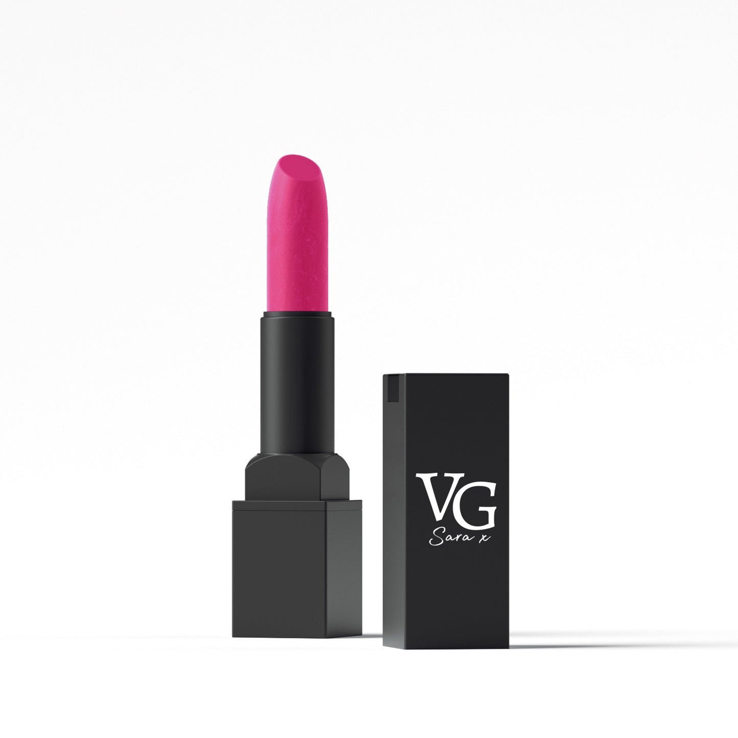 VG's pink shade lipstick with black box emphasizing  Vg logo
