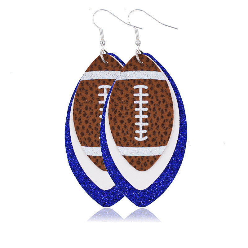 shining blue rugby pair of earrings on a white background