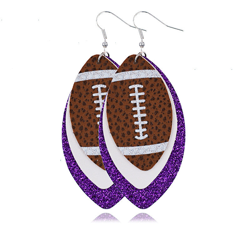 beautiful pair of rugby earrings in shinning purple