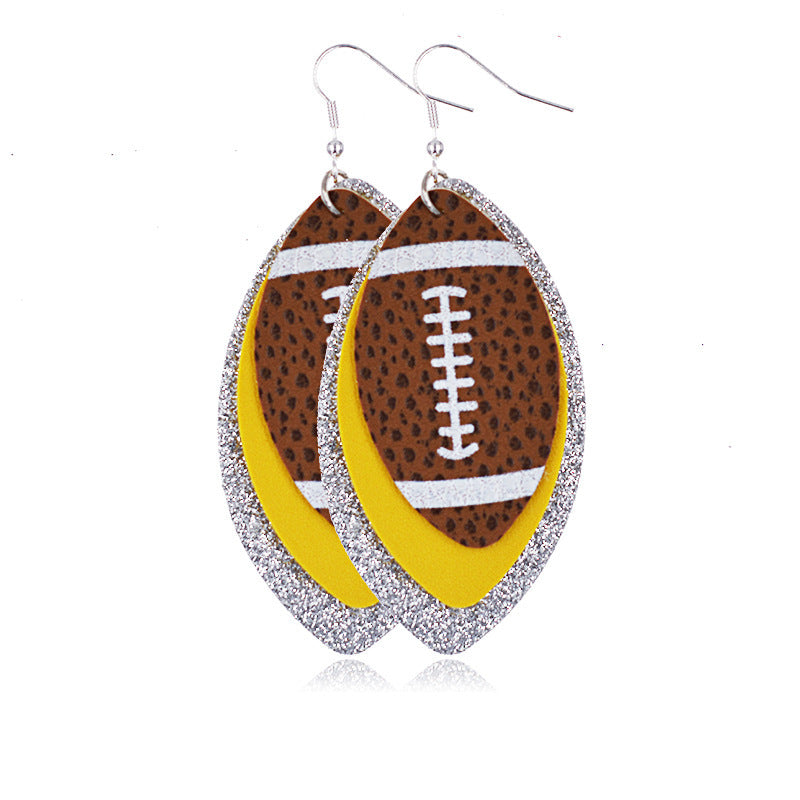 A pair of silver and yellow rugby sport earrings