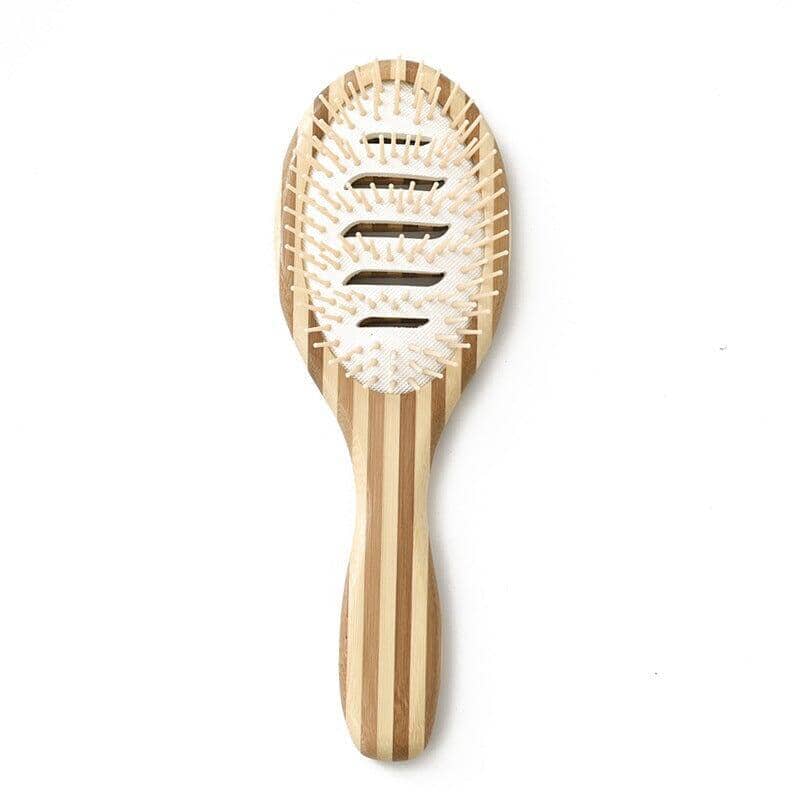 Natural bamboo hairbrush with a contrasting white stripe