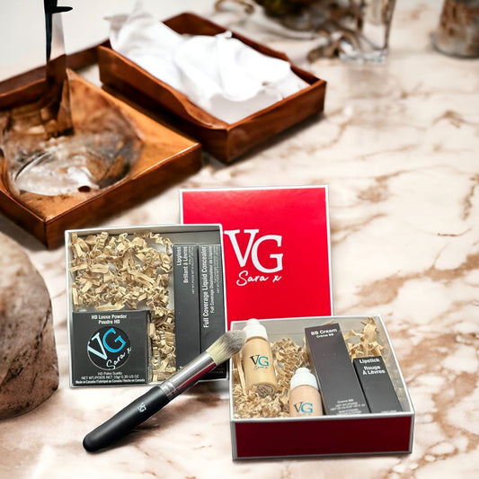 beauty gift box with natural vegan cosmetics Vg sara x on eco-packing