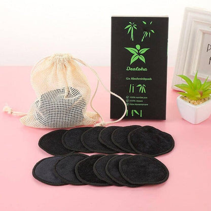 Complete set of bamboo fiber makeup remover pads with a natural fiber bag