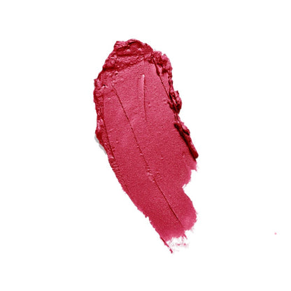 Elegant crimson satin swatch lipstick resting on a white base