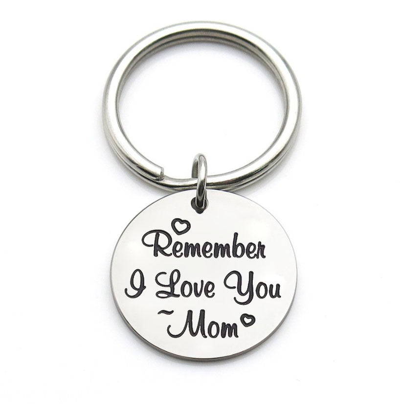 Gift for mom love stainless Steel Keychain on a white canvas