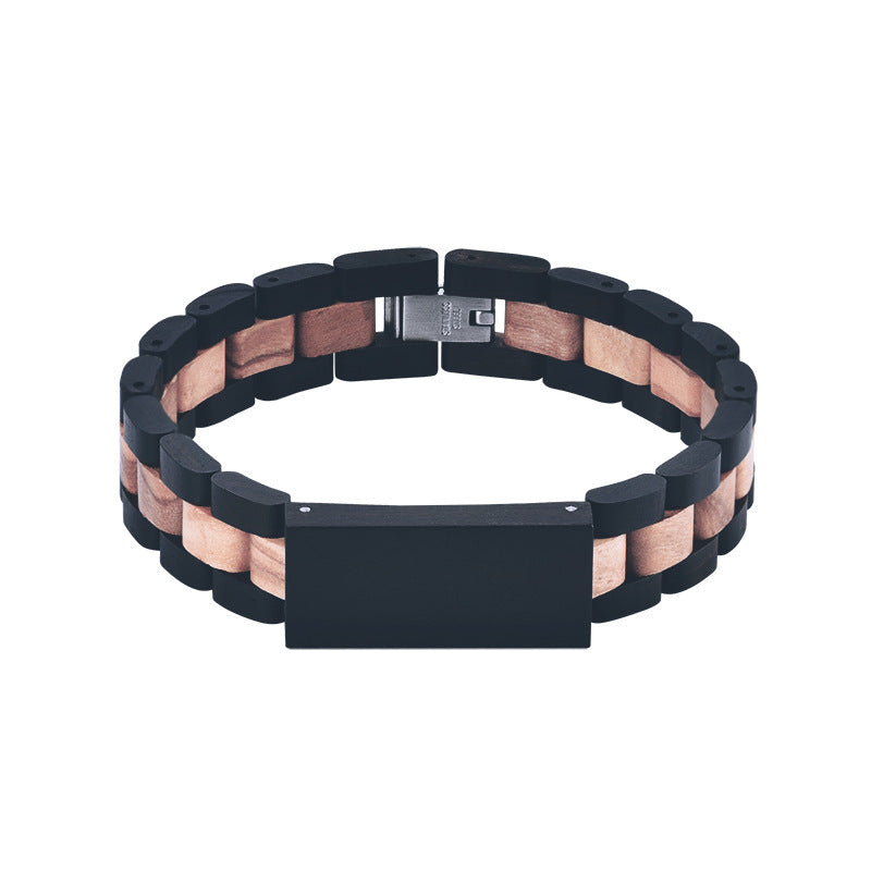 Natural wood and black wood ebony bracelet on a white canvas