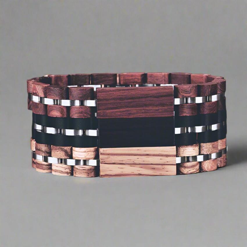 3 wood ebony bracelets of different wood colors