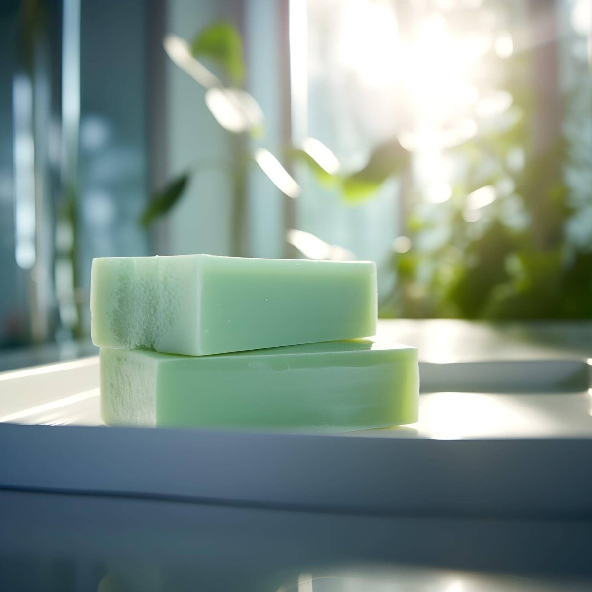 Pair of Aloe Butter Soap bars presented on a white dish