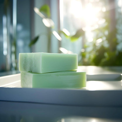 Pair of Aloe Butter Soap bars presented on a white dish