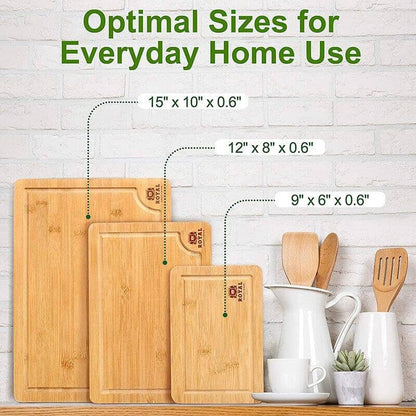 specific dimensions of Durable bamboo cutting boards suitable for daily kitchen tasks