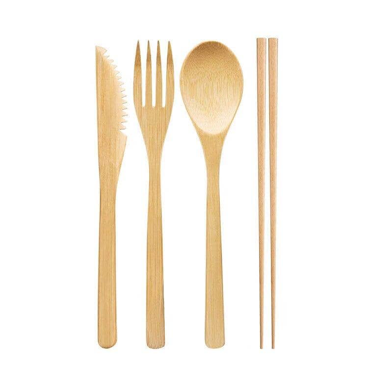 fork, knife, spoon and sticks in bamboo