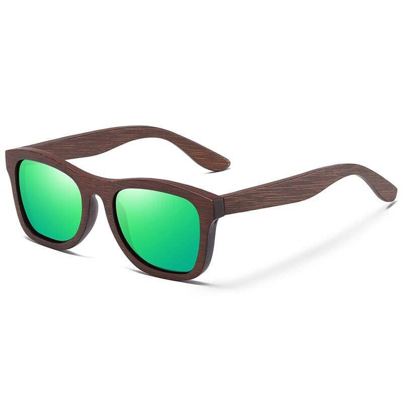 Green-lensed Bamboo Retro Polarized Sunglasses with eco-conscious design