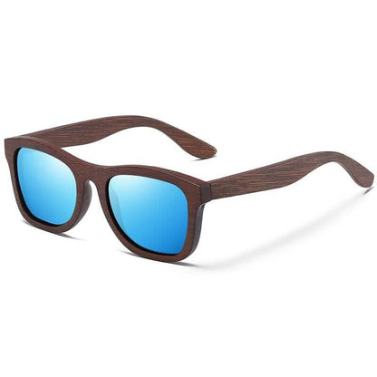 Blue mirrored Bamboo Retro Polarized Sunglasses for stylish sun protection