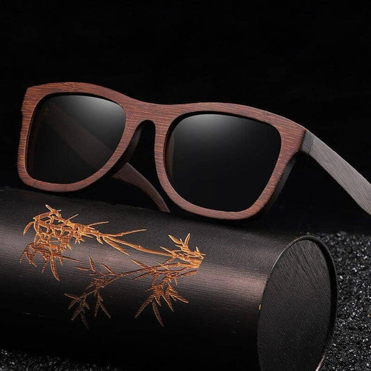 Classic Bamboo Frame Retro Sunglasses with polarized black lenses