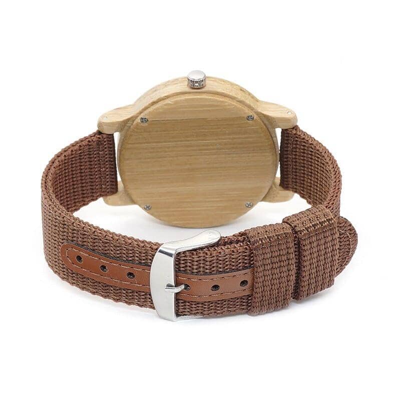 BOBO BIRD timepiece with a bamboo construction and a chocolate brown strap