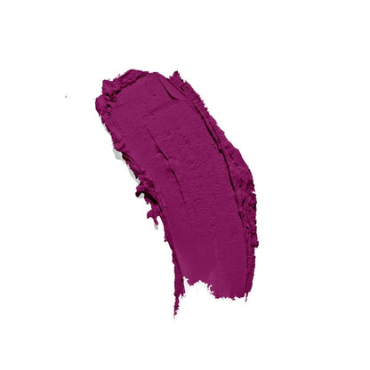 Rich dark purple matte lipstick, cruelty-free, on white