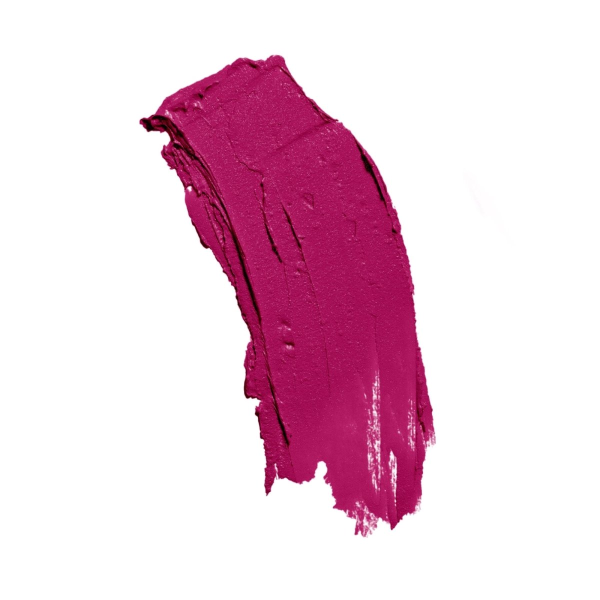Close-up view of a cruelty-free matte swatch lipstick w, resting on a white surface