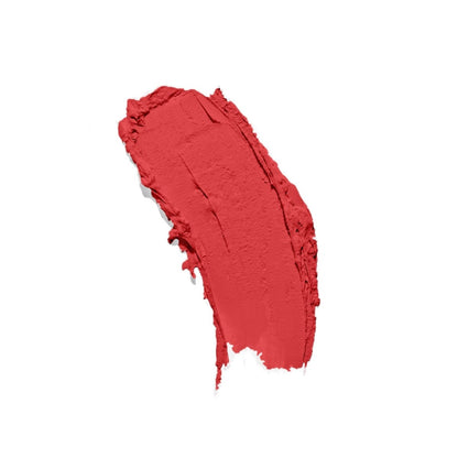 Vibrant rouge matte lipstick, ethically produced, against white