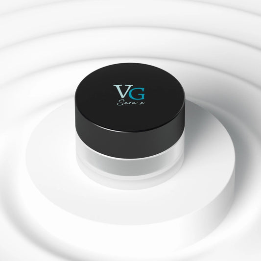White container featuring VG Cosmetics logo, containing cruelty-free vegan gel eyeliner