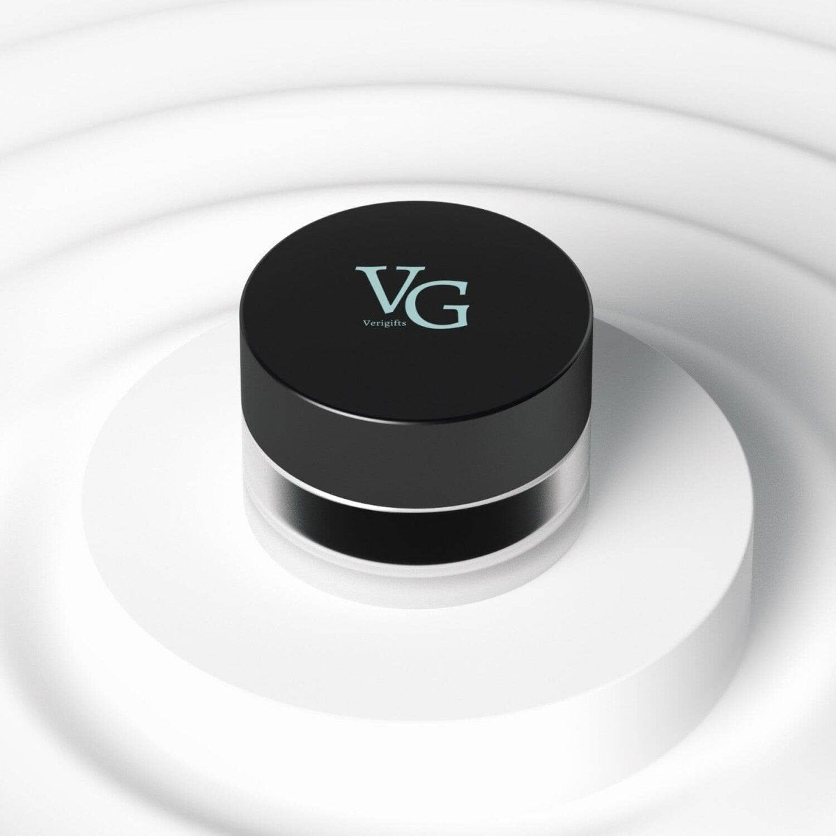 Black container of VG Cosmetics cruelty-free vegan gel eyeliner with brand logo