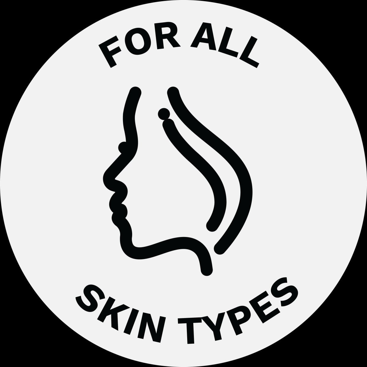 white and black sign for beauty products good for all skin types