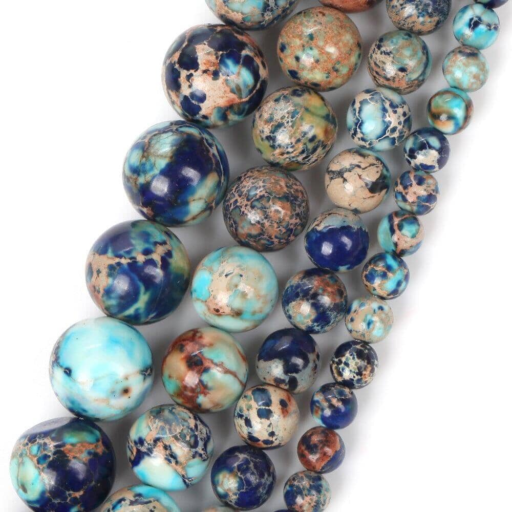 focal view of handmade emperor turquoise beads